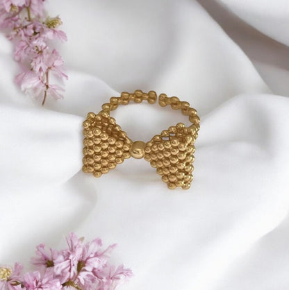 Ava sløfje-ring, forgyldt